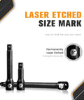 Half Inch Drive Impact Extension Bar Set For Socket Extensions, 3 Piece, laser etched size marks showing 3, 5, 10 inch lengths