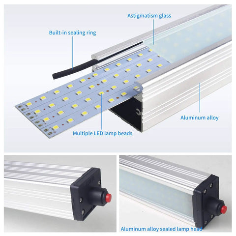 Close-up of LED board and aluminum casing from Magnetic LED Work Light With 44 LEDs, Beefy Gooseneck Lamp, Waterproof IP66, 800 Lumen.