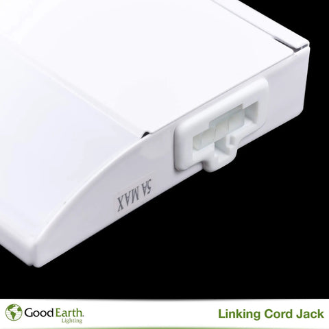 Close-up of 24 Inch LED Under Cabinet Light Bar No Fuss Direct Wire Dimmable and Linkable showing linking cord jack