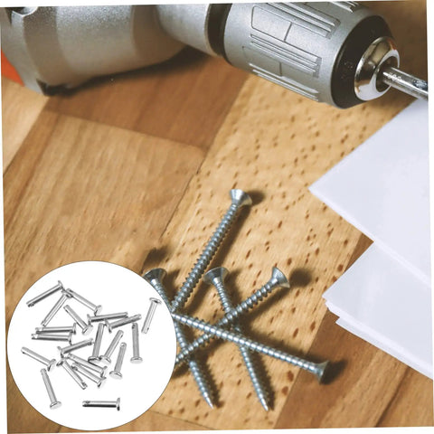 Flat Single Hole Clevis Pin Set, 20 Piece Stainless Steel Locating Pins with drill and screws on wooden surface