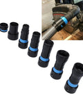 Get The Dust Out With These Five Pack Vacuum Hose Adapters And Quick Connectors showing multiple sizes and black connectors with blue bands.
