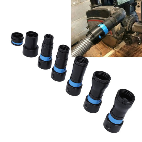 Yoidesu 7 Piece Vacuum Hose Adapter Set With Quick Connect Rotating Nozzles For Dust Collection showing various lengths of durable plastic fittings.