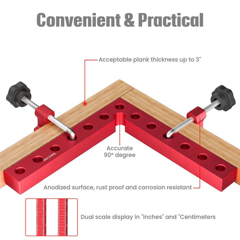 7.1 Inch 90 Degree Positioning Squares Right Angle Clamps For Woodworking with anodized aluminum alloy, dual scale, and long L bolt