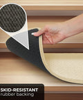 Close-up of Skid Resistant Carpet Stair Treads Set Of 15 In Ivory Cream 8 X 23.5 Inches With Durable Rubber Backing showing grip texture