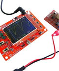DIY Oscilloscope Kit With Clip Probes For DSO138 Replacement, displaying waveform on 2.4 inch TFT LCD screen, connected to circuit board