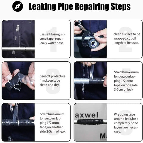 Steps for using 1 Inch Self Fusing Silicone Hose Repair Tape 10 Ft Black 0.5mm Thick Heavy Duty Leak Proof Rubber Tape for leaks.
