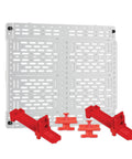 Rock Solid 10 Inch Universal Mounting Plate with Heavy Duty Ratchet Clamps in clean white with red clamps for secure device mounting.