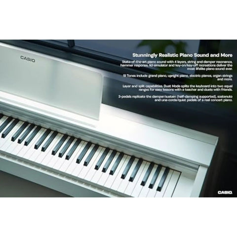 Privia PX-870 88-Key Weighted Digital Piano With Scaled Hammer Action, Tri-Sensor II Touch, Elegant White Console