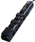 VoltSpin Surge Protector Power Strip 2 Pack with 6 Rotating Outlets and 2 Fixed Side Outlets, shown in side view, flat plug visible.