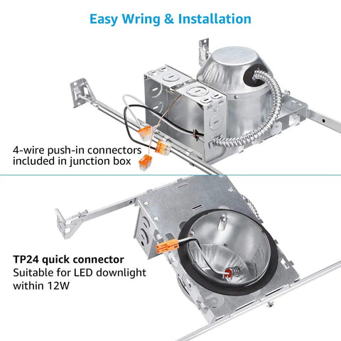 No Frills 4 Inch Recessed Lighting Housing For New Construction IC Rated Air Tight Ceiling Downlight Can With J Box ETL Listed And TP24 Connector