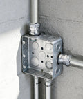 Installed Ten Pack 1/2 Inch EMT Raintight Compression Connectors Zinc Plated Steel Insulated Waterproof Box Connector CULus Listed