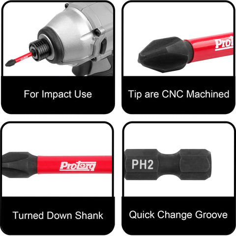 Impact Bit Set With Clip for Drill, T10 to T40 Torx Bits, Ten Piece, Two Inch Length, Built Tough, Quarter Inch Hex Shank