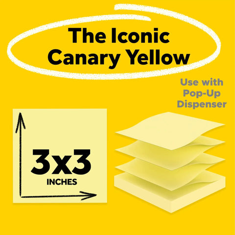 Super Sticky Dispenser Notes 3 X 3 In Canary Yellow 12 Pads With 90 Sheets Each, Twice The Stickiness For Office, School, And Home Quick Access Reminders Today 3x3 notes dispenser pack