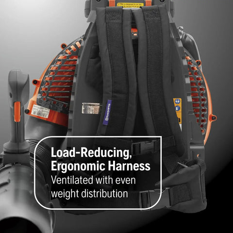 Beast Gas Backpack Leaf Blower With 75.6cc 4.59-HP 2-Cycle Power, featuring ergonomic ventilated harness for comfort