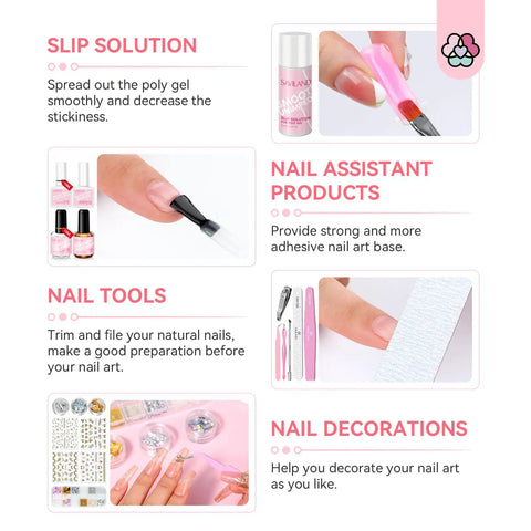 Hema Free Poly Gel Nail Kit With 6 Colors All In One Gel System Includes 220W UV LED Lamp Slip Solution Dual Forms Nail Brush File