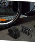Quick Release Fork Mount Bracket For Car Roof Racks With Front And Rear Mounts displayed with bike wheel, black aluminum