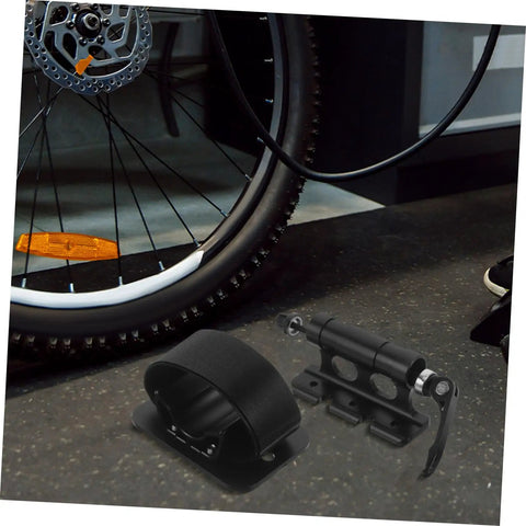 Quick Release Fork Mount Bracket For Car Roof Racks With Front And Rear Mounts displayed with bike wheel, black aluminum