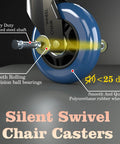 Premium Rubber Office Chair Wheels Replacement Set Of 5 Universal Fit For Gaming And Desk Chairs Plug And Play Install Floor Savers Silent Smooth Ride Quick Swap No Sweat Style Blue with precision ball bearings.