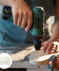 Person using a drill with 10 Pack Mini Twist Drill Bit Set 0.6mm To 2.2mm Titanium Coated High Speed Steel Micro Drill Bits for DIY projects