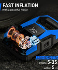 No Drama Portable Tire Inflator Air Compressor with Smart Pressure Gauge showing powerful motor and digital display.
