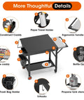 Heavy Duty Pizza Oven Table With Topping Station On Wheels Gigantic Countertop Cart For Large Pizzas And Outdoor Grillin Fits Big Ovens And Most Cart Sizes Easy Assembly Stable Stand For Parties showing storage and feature details.