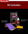 Scratch And Rock Chip Repair Kit For Cars With Paintable Finish Permanent Non Shrinking Repair In Under An Hour Includes Glazing Putty Spreader And 3M Sandpaper for Quick Auto Body Touchups, showing kit contents.