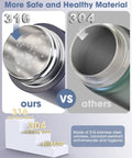 Comparison of 316 stainless steel vs 304 steel showing internal material quality for On The Go Dual Voltage Travel Kettle 110 To 240V Portable 370ml Stainless Steel Electric Kettle With 6 Temperature Settings And LCD Display For Tea And Coffee Global Use.