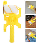 Slick Paint Edger Roller Brush Kit With Replaceable Pads for clean edges, featuring a yellow handle and paint roller head.