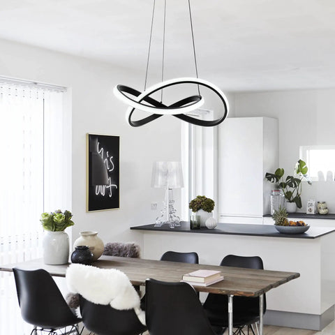 Cool Modern Irregular Ring LED Pendant Light Fixture For Dining Room Kitchen Hallway And Living Spaces Adjustable Contemporary Chandelier With 6000K Daylight Bright White Tone Sleek Metal Build And Minimalist Design