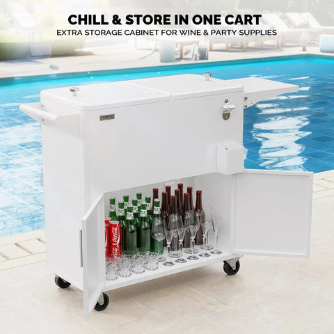 Patio Cooler With Storage Cabinet And Bottle Opener Ice Chest For Outdoor Parties And Poolside Gatherings Keeps Drinks Cold And Fresh Holds Up To 80 Quarts With Drainage And Extra Space For Tools And Snacks