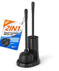 Heavy Duty Toilet Plunger And Brush Set With Holder 2 In 1 Bathroom Cleaning Kit With Modern Caddy Stand For 5 Point 7 Inch