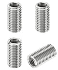 Set of 4 stainless steel thread adapters reducing M16x2 male to M12x1.75 female, 30mm length.