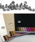 Kickass Heavy Duty Phillips Head Chicago Screws M5 X 6Mm Binding Post Fasteners on notebooks, showing their use in binding.