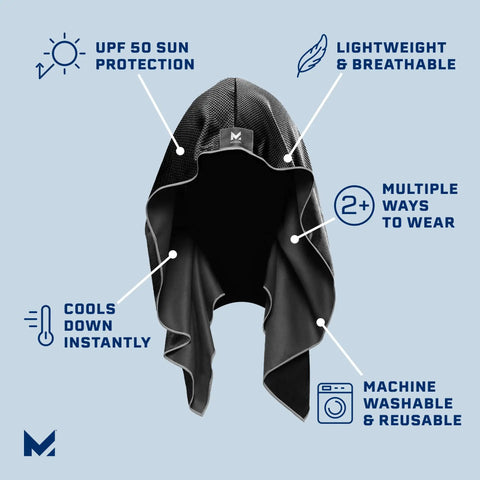 Cooling Hoodie Towel For Sports That Cools When Wet Quick Chill To 30 Degrees Below Body Temp In Under 30 Seconds UPF 50 Sun Protection