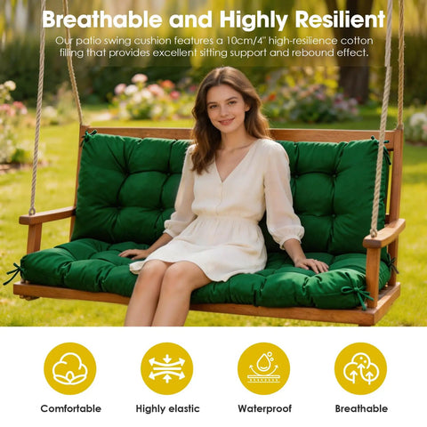 Thick Waterproof Porch Swing Cushion For Outdoor Two To Three Seater With Ties Cozy Replacement Bench Pad 60 By 40 Inches Dark Green Upgraded Memory Foam Blend