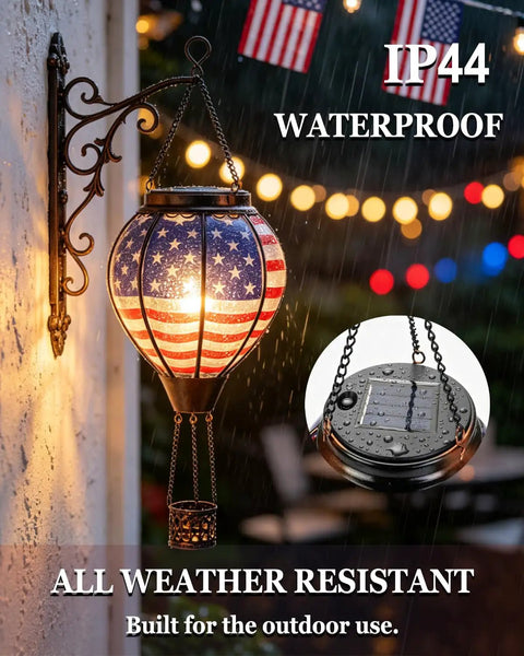 Solar Hot Air Balloon Lantern With Flickering Flame, Glass Outdoor Hanging Lantern For Patio Porch Yard, Waterproof Garden Light