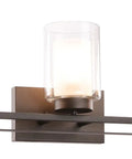 Front view of Dope 3 Light Bathroom Vanity Light in Dark Bronze with Dual Glass Shades, hardwired mount fixture.
