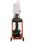 Real Pro Heavy Duty 20 Gallon Dust Collector With Beefy 6 3 Amp Motor And Knockout 677 Cfm Suction facing forward with hose.