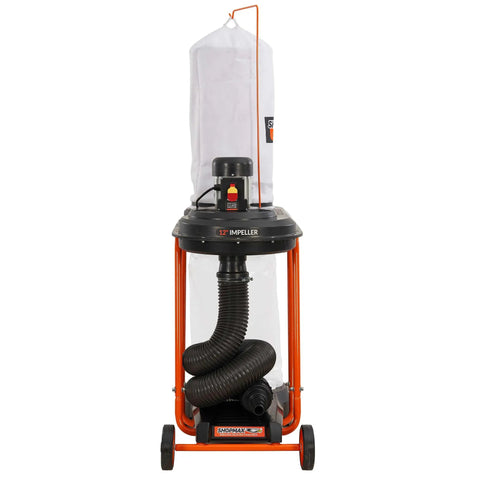 Real Pro Heavy Duty 20 Gallon Dust Collector With Beefy 6 3 Amp Motor And Knockout 677 Cfm Suction facing forward with hose.