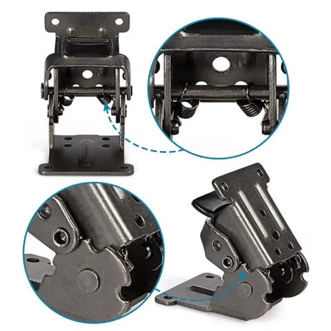 4 Pack Dope Foldable Bracket Set for tables chairs and beds with 0 90 180 degree locking hinges, silver finish close-up view.