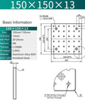 Technical diagram of High Accuracy Optical Breadboard Plate With M6 Tapped Holes 150 X 150 mm 13 mm Thick Black Anodized Aluminum 6061.