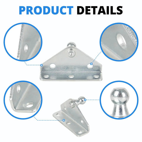 10mm Ball Stud Mounting Bracket Kit For Gas Shocks And Struts, Includes 2 L-Type Mounts, 2 Flat-Type Mounts, 16 Silver Screws