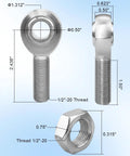 Half Inch Rod End Kit With Panhard Joints Left And Right Hand 20 TPI Thread Chromoly Linkage Joint heat treated, with locknut