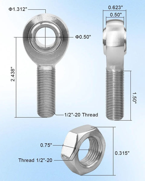 Half Inch Rod End Kit With Panhard Joints Left And Right Hand 20 TPI Thread Chromoly Linkage Joint heat treated, with locknut