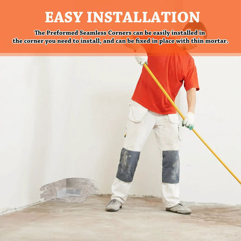 Person demonstrating installation of 8 Pack Inside Waterproofing Corner Shower Membrane Seamless Polyethylene Barrier for Bathtub Steam Room Walls and Windows Durable Go To Shower Corner Seals for Leakproof Bathroom Renovation.