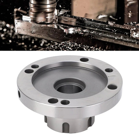 Pro Level ER100mm Collet Fixture For CNC Lathe And Router With Strong Carbon Steel Build Easy Mount On Milling Machine Backplate showing detailed design.