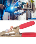 Heavy Duty A Shape Earth Wire Clamp For Electric Argon Arc Welding Plie With 260A Amp Brass Grounding Work Tool and Big 40mm Jaw Opening Featuring Red Safety Cover.