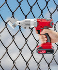 Heavy Duty 21V Cordless Electric Metal Cutting Shears With Battery, 600W Power Scissors For Stainless Steel And Iron cutting through a wire fence.