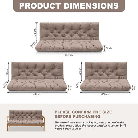 Waterproof Outdoor Swing Cushions For 3 Seater With Backrest, Thickened Bench Cushions With Ties, Khaki 60x40x5 Inches Dimensions