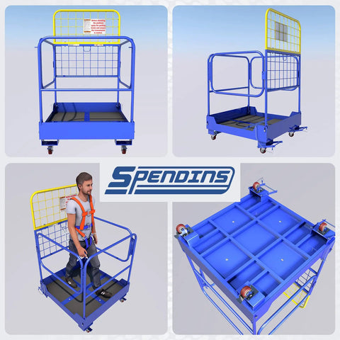Rock Solid Foldable Forklift Safety Cage For Two Workers, Hella Durable Heavy Duty Steel Man Basket with safety features.